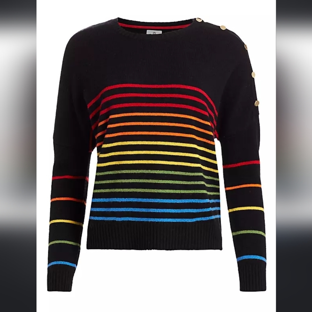 Sundry, Rainbow Stripe Button Wool & Cashmere Swe… - image 4